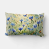 水彩ブルーフローラコーンフラワー | ランバークッション (裏面)