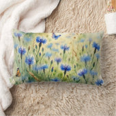 水彩ブルーフローラコーンフラワー | ランバークッション (ブランケット)