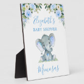水彩ブルーフローラゾウ赤ちゃんシャワーテーブル フォトプラーク (側面)