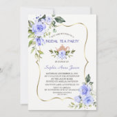 水彩ブルーフローラブライダルシャワーティーパーティー 招待状 (正面)