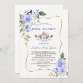 水彩ブルーフローラブライダルシャワーティーパーティー 招待状 (正面/裏面)