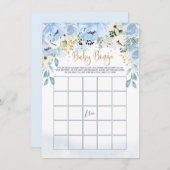 水彩ブルーフローラベビーシャワービンゴゲーム 招待状 (正面/裏面)