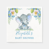 水彩ブルーフローラベビーゾウ赤ちゃんシャワー スタンダードカクテルナプキン (正面)