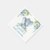 水彩ブルーフローラベビーゾウ赤ちゃんシャワー スタンダードカクテルナプキン (角)
