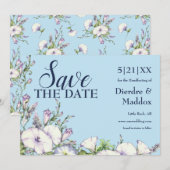 水彩ブルーフローラモーニンググローリーハンドスティング セーブザデート (正面/裏面)