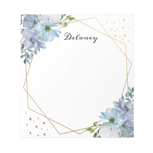 水彩ブルーフローラ化 ノートパッド (正面)