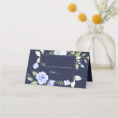 水彩ブルーフローラ結婚フレームの表番号 プレイスカード (裏面)