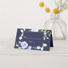 水彩ブルーフローラ結婚フレームの表番号 プレイスカード