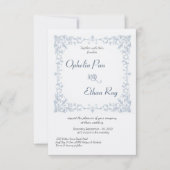 水彩ブルーフローラ縁ど結婚式招待状 招待状 (正面)