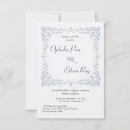 水彩ブルーフローラ縁ど結婚式招待状 招待状
