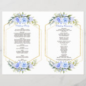 水彩ブルーフローラ金ゴールドフレーム結婚式 プログラム チラシ (裏面)