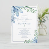 水彩ブルーフローラ開花ブライダルシャワー 招待状 (スタンド正面)