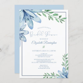 水彩ブルーフローラ開花ブライダルシャワー 招待状