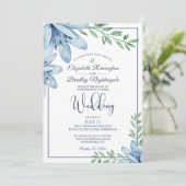 水彩ブルーフローラ開花&グリーン結婚リーズ 招待状 (スタンド正面)