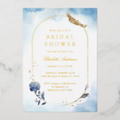 水彩ブルーブライダルシャワー 箔招待状 (正面)