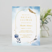 水彩ブルーブライダルシャワー 箔招待状 (立ち正面)