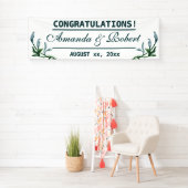 水彩ブルーブリーズ葉フローラ結婚ズ 横断幕 (インサイチュ)