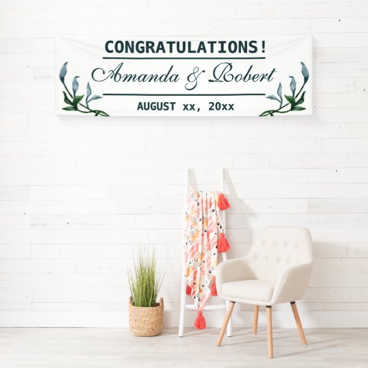 水彩ブルーブリーズ葉フローラ結婚ズ 横断幕 (インサイチュ)