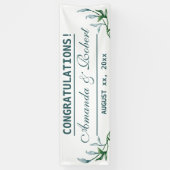 水彩ブルーブリーズ葉フローラ結婚ズ 横断幕 (縦)