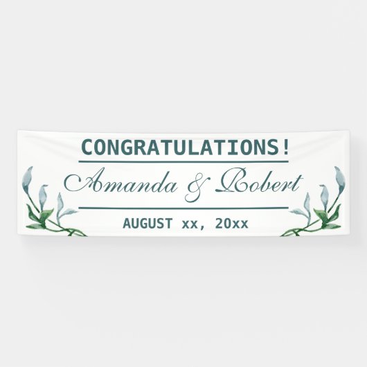 水彩ブルーブリーズ葉フローラ結婚ズ 横断幕 (横)