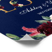 水彩ブルーブルゴーニュフローララブ金ゴールド結婚ズ ポスター (角)