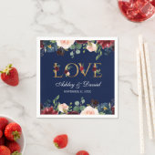 水彩ブルーブルゴーニュフローラ金ゴールドラヴ結婚ズ スタンダードカクテルナプキン (インサイチュ)