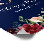 水彩ブルーブルゴーニュフローラ金ゴールドラヴ結婚ズ ポスター (角)