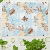 水彩ブループレイドクリスマスクッキー&プリン キッチンタオル (折り畳み)