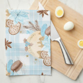 水彩ブループレイドクリスマスクッキー&プリン キッチンタオル (四つ折り)