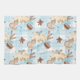 水彩ブループレイドクリスマスクッキー&プリン キッチンタオル