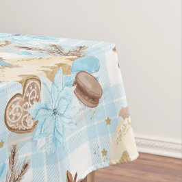 水彩ブループレイドクリスマスクッキー&プリン テーブルクロス