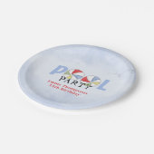 水彩ブループールパーティー パーソナライズされた ペーパープレート (アングル)