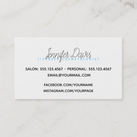 水彩ブルーヘアスタイリスト美容師（ばちゃばちゃ）跳ねる 名刺 (裏面)