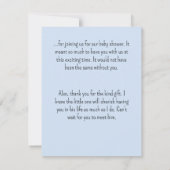 水彩ブルーベビーオーバーールベビーシャワー サンキューカード (裏面)