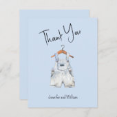水彩ブルーベビーオーバーールベビーシャワー サンキューカード (正面/裏面)