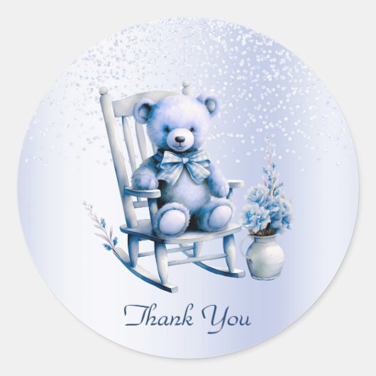 水彩ブルーベビーベアステッカー ラウンドシール (正面)