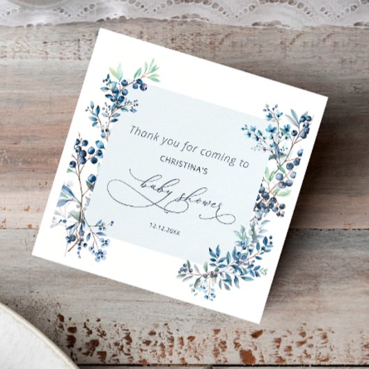 水彩ブルーベリエレガントーベビーシャワーナプキン スタンダードカクテルナプキン