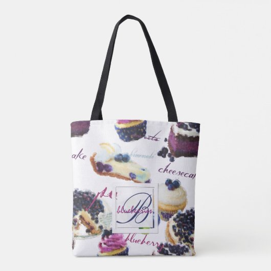 水彩ブルーベリーとスイーツモノグラム トートバッグ (裏面)