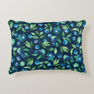 水彩ブルーベリーの継ぎ目のない模様、野生のベリー アクセントクッション