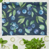 水彩ブルーベリーダークバックグラウンドパターン キッチンタオル (折り畳み)