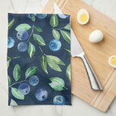 水彩ブルーベリーダークバックグラウンドパターン キッチンタオル (四つ折り)