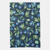 水彩ブルーベリーダークバックグラウンドパターン キッチンタオル (縦)