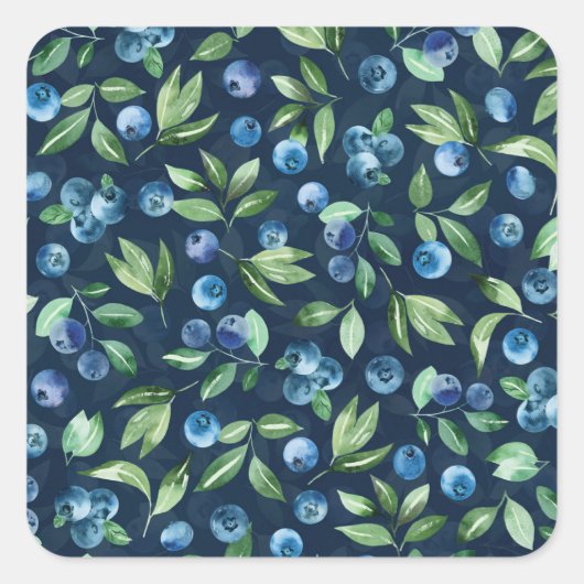 水彩ブルーベリーダークバックグラウンドパターン スクエアシール (正面)