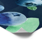 水彩ブルーベリーダークバックグラウンドパターン ポスター (角)