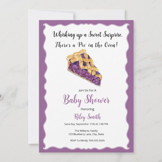 水彩ブルーベリーパイ赤ちゃんシャワー 招待状 (正面)