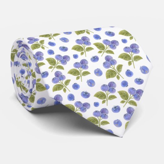 水彩ブルーベリーフルーツとブルーベリー葉の ネクタイ (ロール)