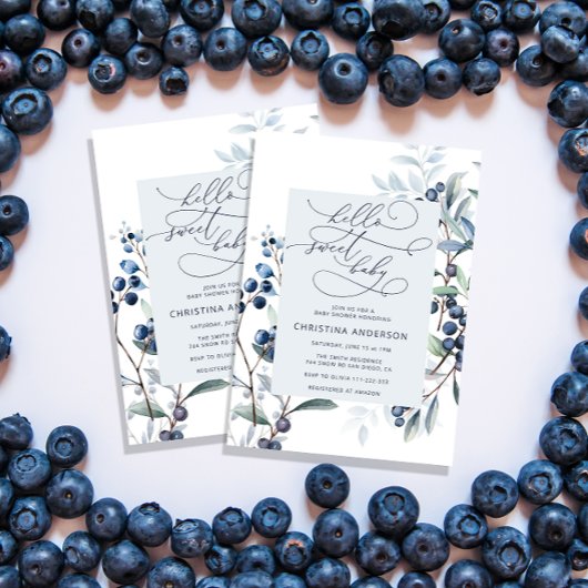 水彩ブルーベリーベビーシャワー招待状 招待状