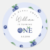 水彩ブルーベリーボーイ1歳の誕生日 ラウンドシール (正面)