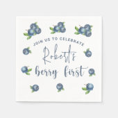 水彩ブルーベリー1st誕生日パーティー スタンダードカクテルナプキン (正面)