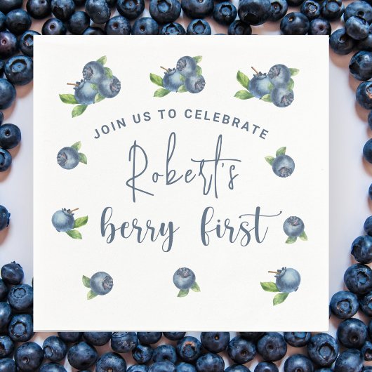 水彩ブルーベリー1st誕生日パーティー スタンダードカクテルナプキン